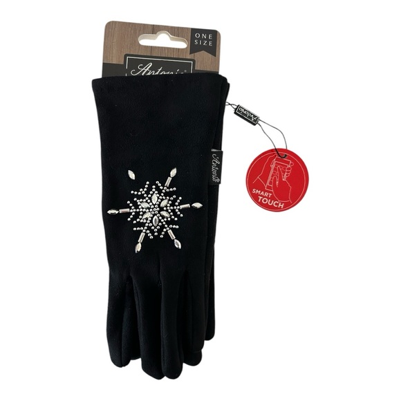 Smart Touch Gloves in Black with a Snowflake Crystal design by Antonio - NWT - Picture 1 of 13